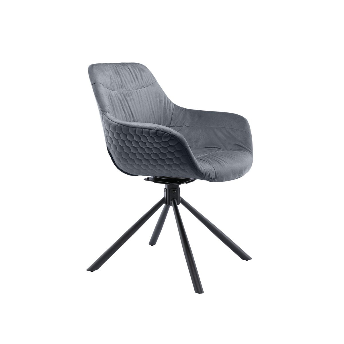 Armchair with honeycomb quilting in gray velvet
