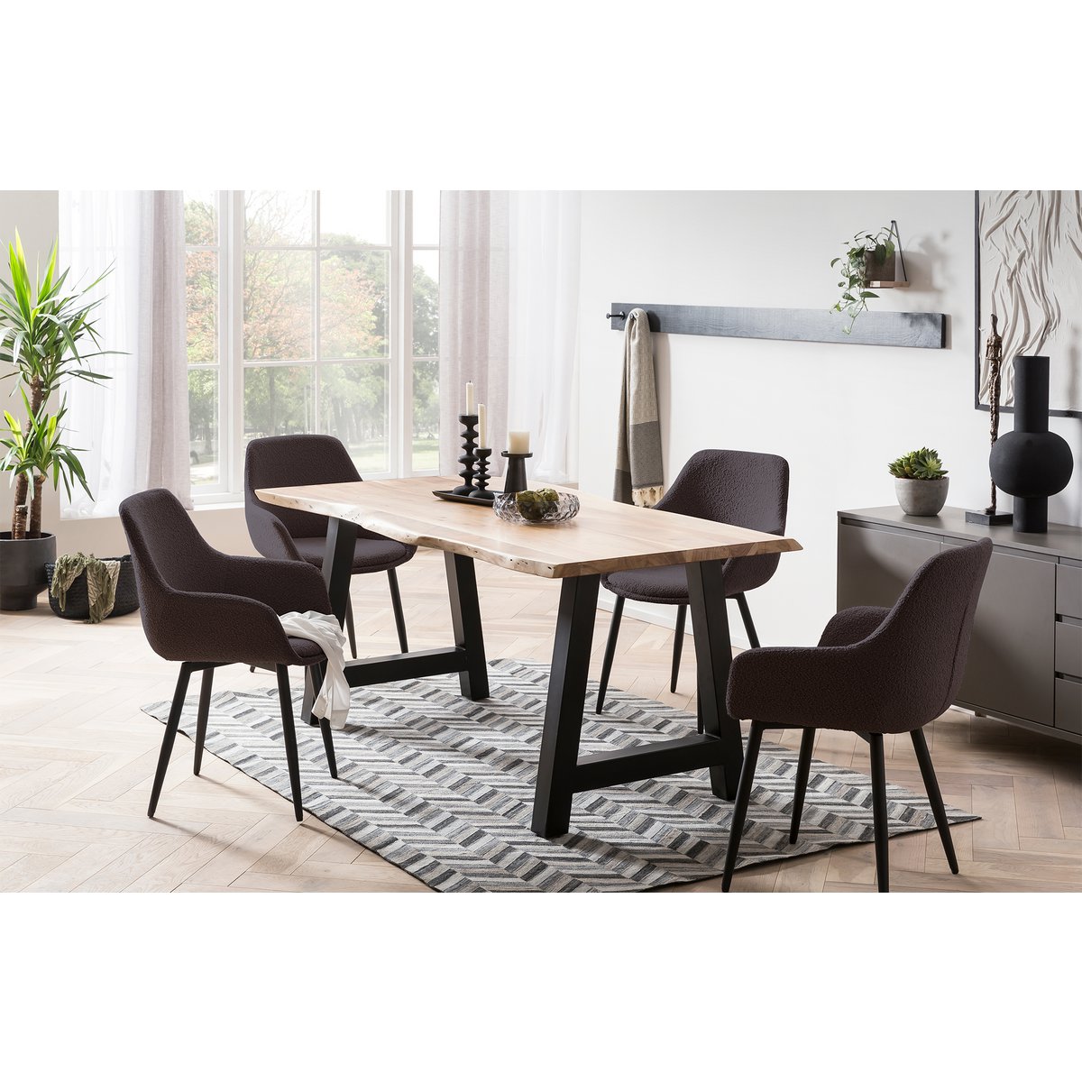 Armchair Bouclé fabric anthracite set of 2
