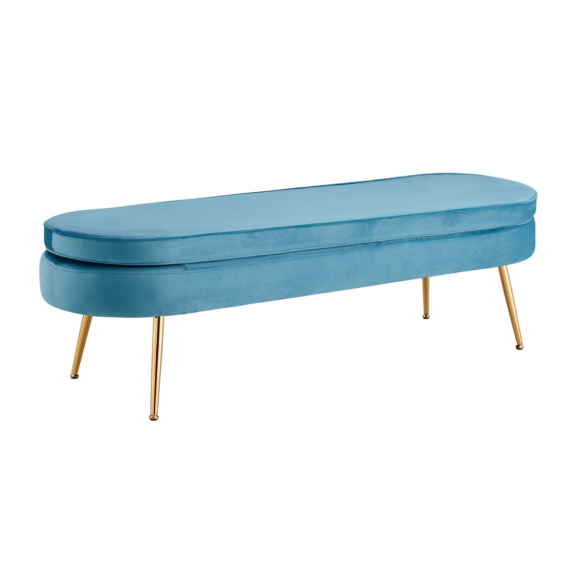 Pouf oval long made of blue velvet