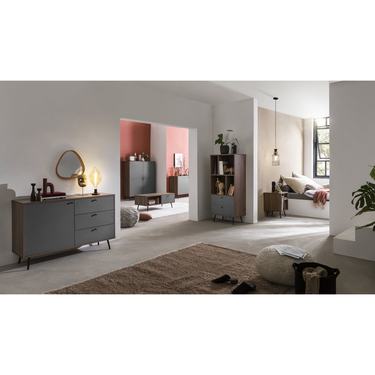 Highboard walnut/gray