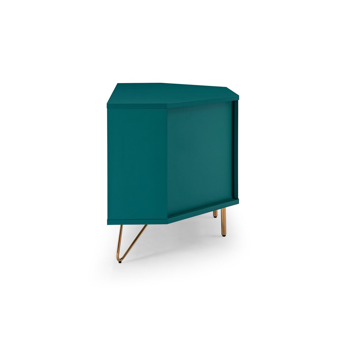 Corner TV lowboard with drawer, folding compartment and open compartment