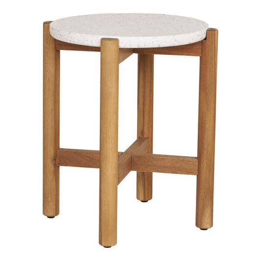 Terracina Side Table - Natural/Weiß, Acacia/Terrazzo, Ø37x46 cm