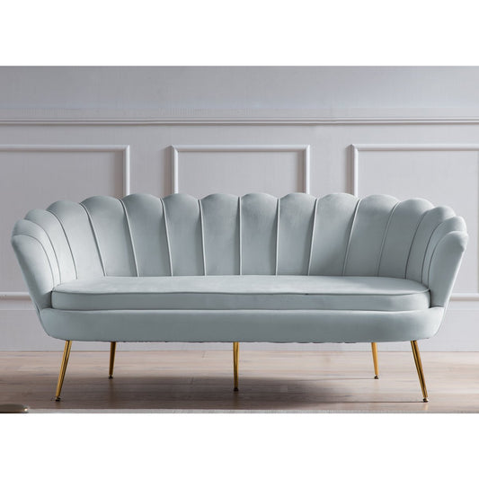 3 seater shell sofa in light gray velvet