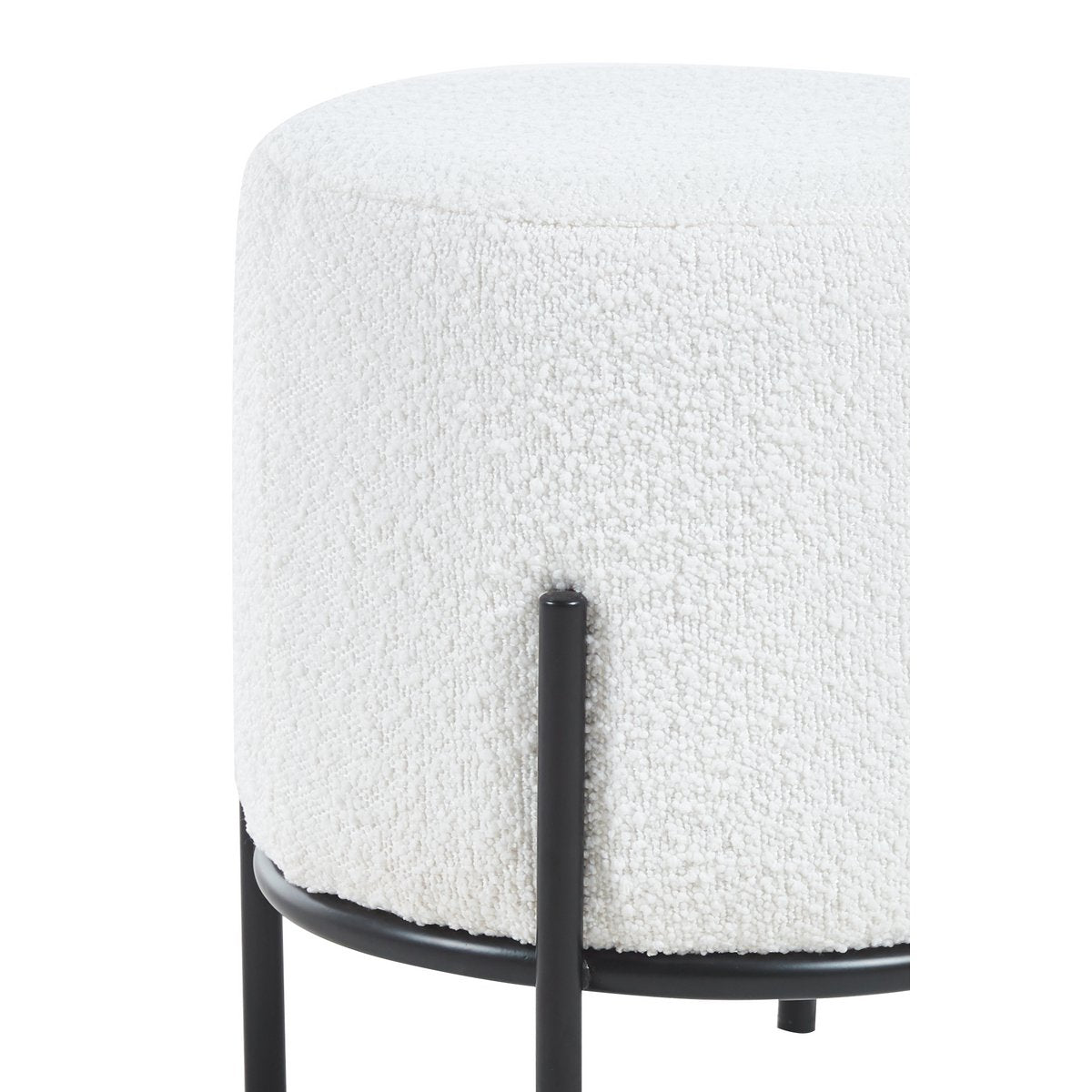 Polsterhocker Ø35 cm Bouclé Stoff Weiß