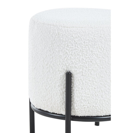 Polsterhocker Ø35 cm Bouclé Stoff Weiß