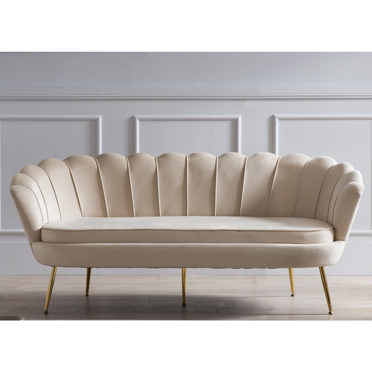 Shell sofa 3 seater in beige velvet
