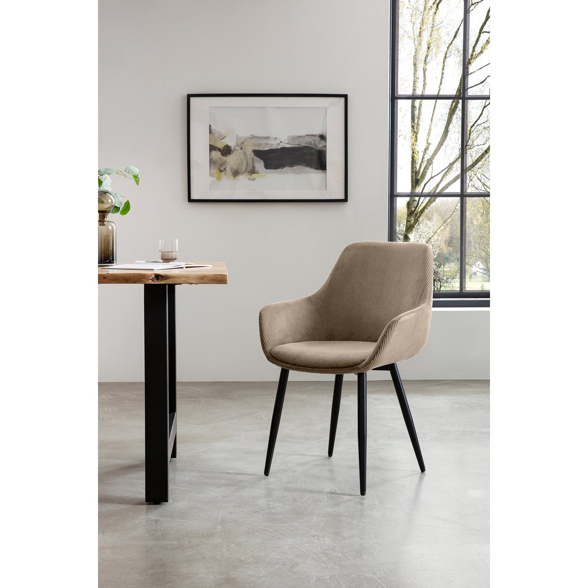 Set of 2 corduroy armchairs beige