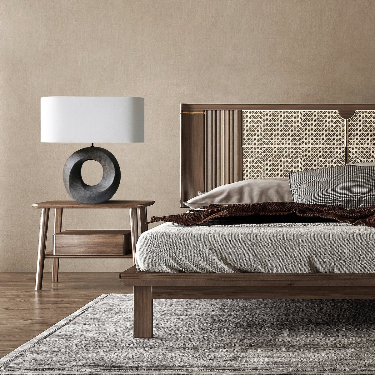 Tischleuchte Keramik/Leinen Grün/Beige