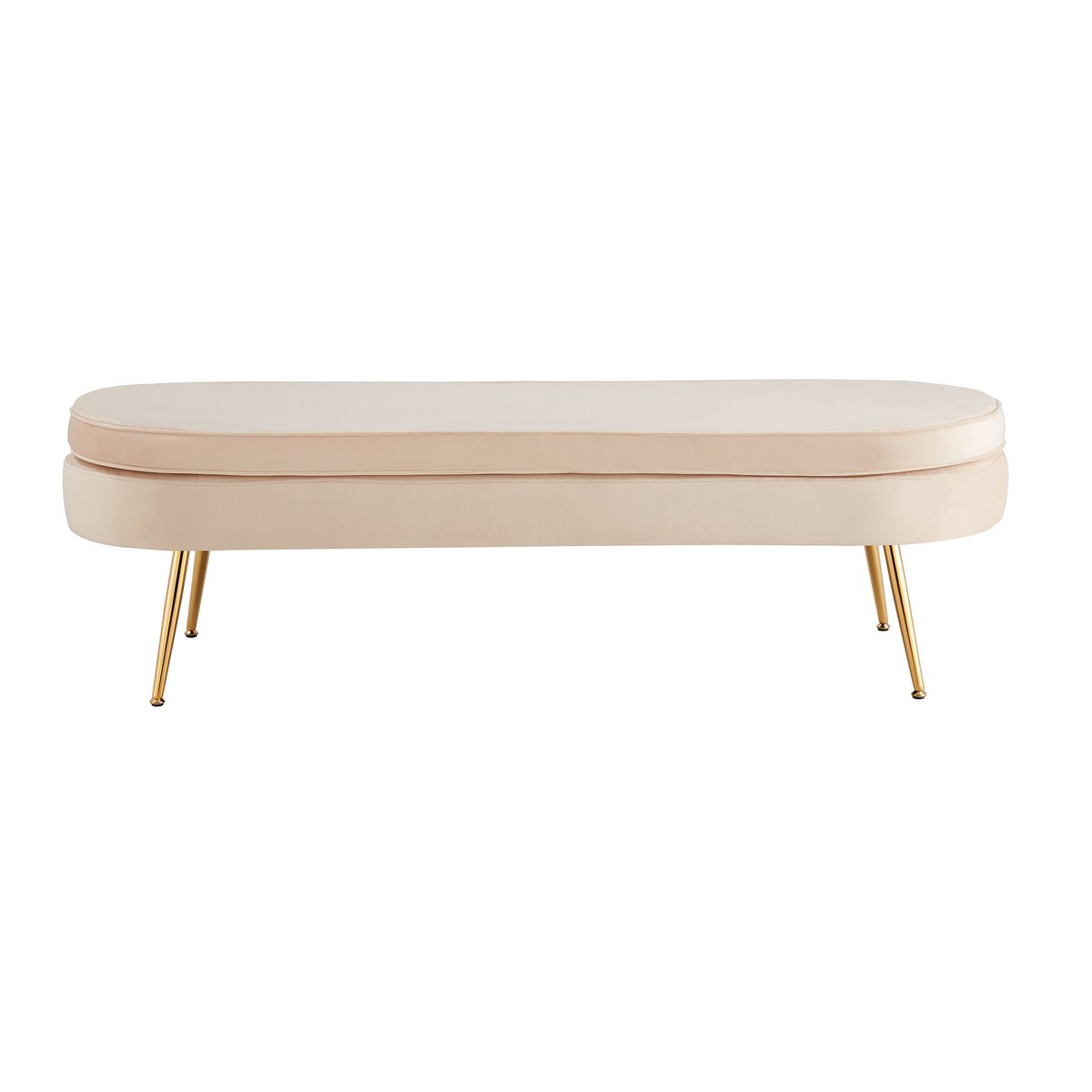 Pouf oval long made of beige velvet
