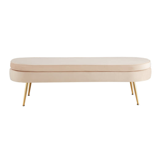 Pouf oval long made of beige velvet