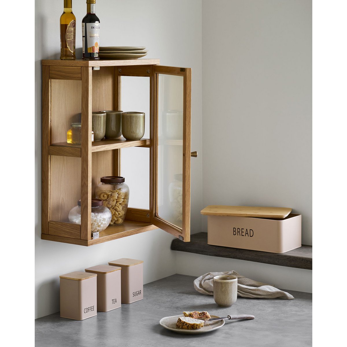 Zamora Wandschrank, Eiche/Eichenfurnier/gehärtetes Glas, natur, 20x40x60 cm