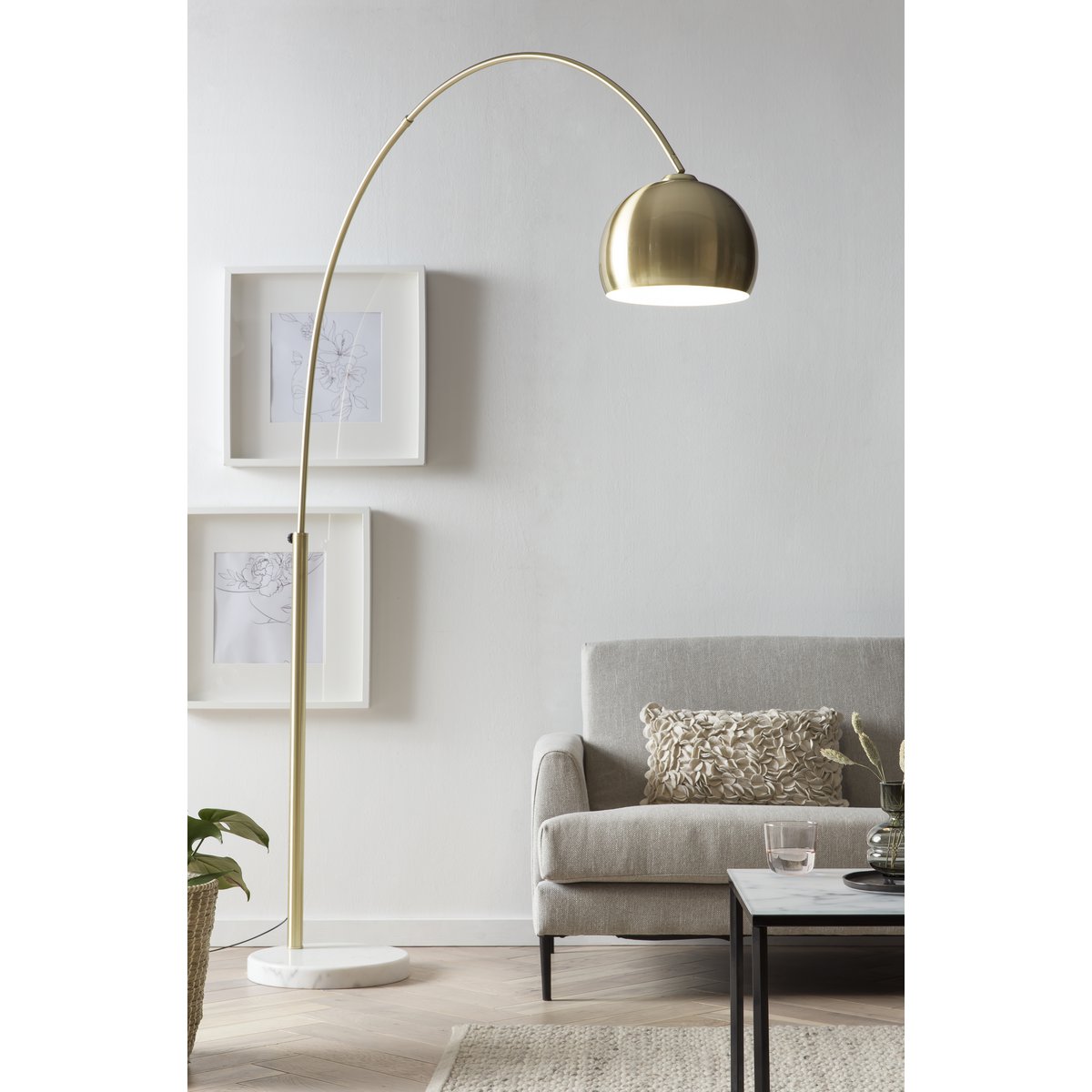 Arc lamp brass with marble base