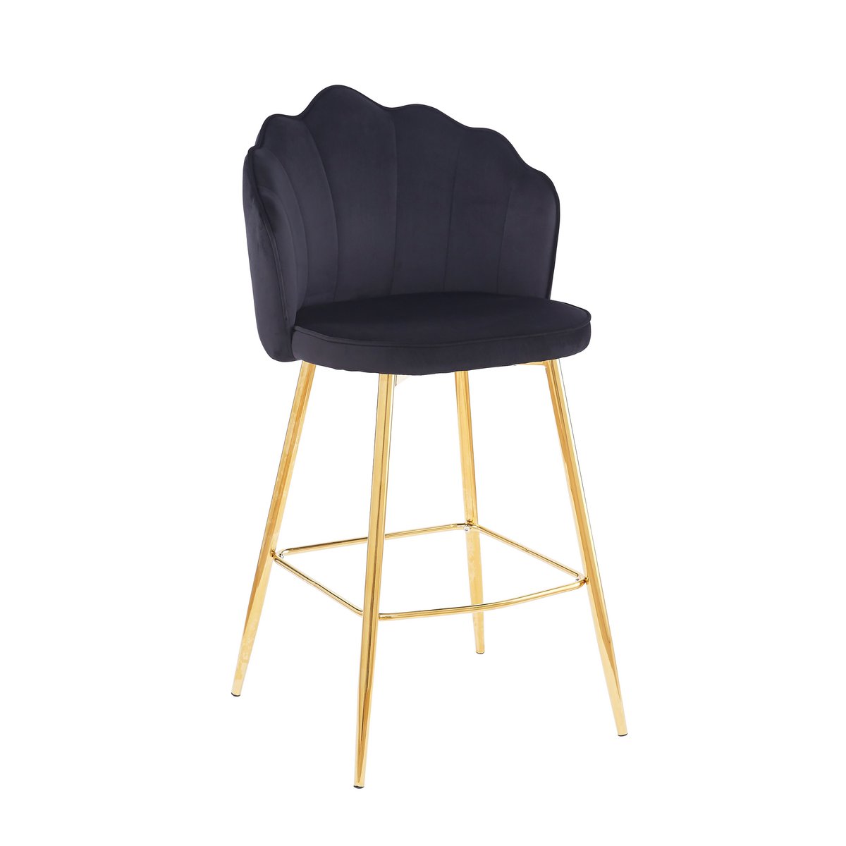 Set of 2 shell design bar stools in black velvet