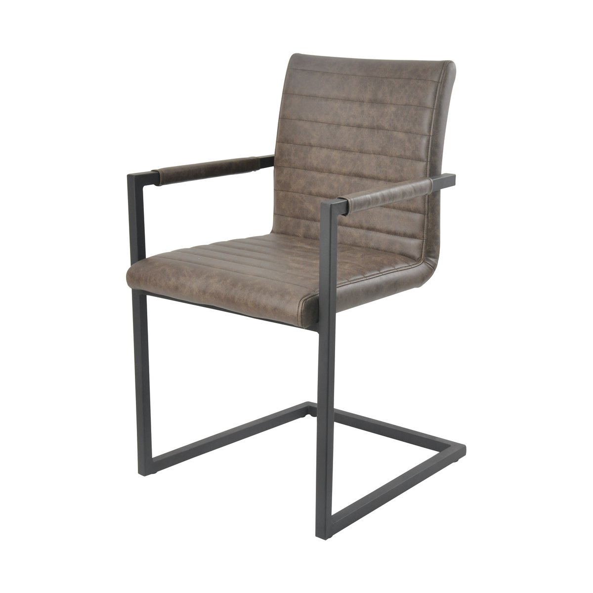 Dining chair, set of 2, dark brown faux leather look