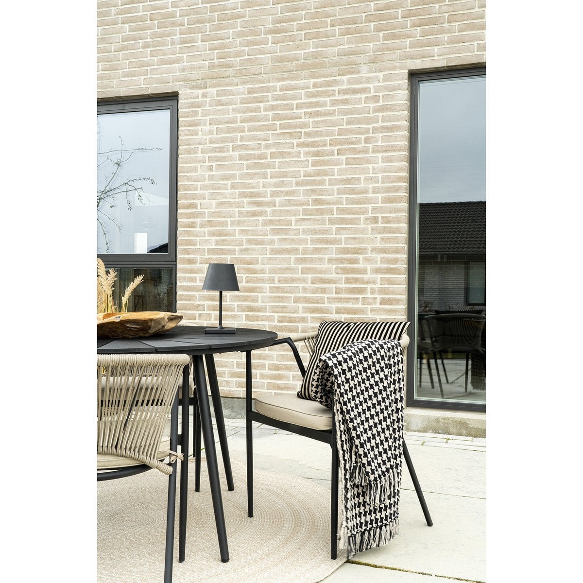 Seitenplaid - Plaid, schwarz/beige, Baumwolle, Polyester, 130x180 cm