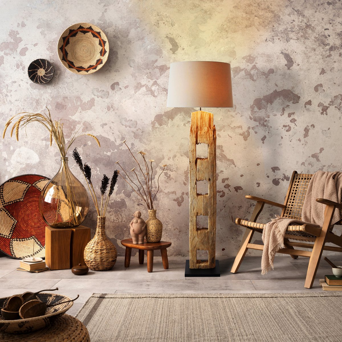 Floor lamp driftwood antique white 175 cm
