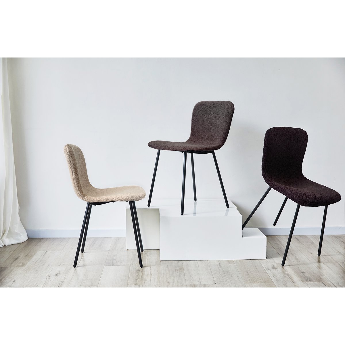 Bouclé look chair set of 4 beige