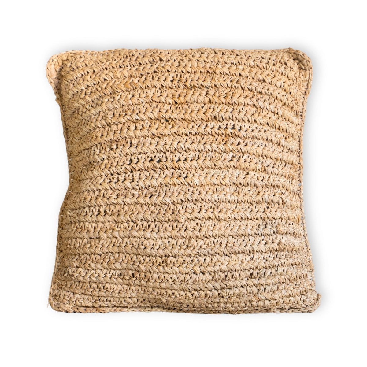 Boho -Kissen aus Raffia - 40x40 cm dekoratives gewebter Kissen - Sofa Kissen - Natural beige Quadratkissen handgefertigt von Raffia Jiwa