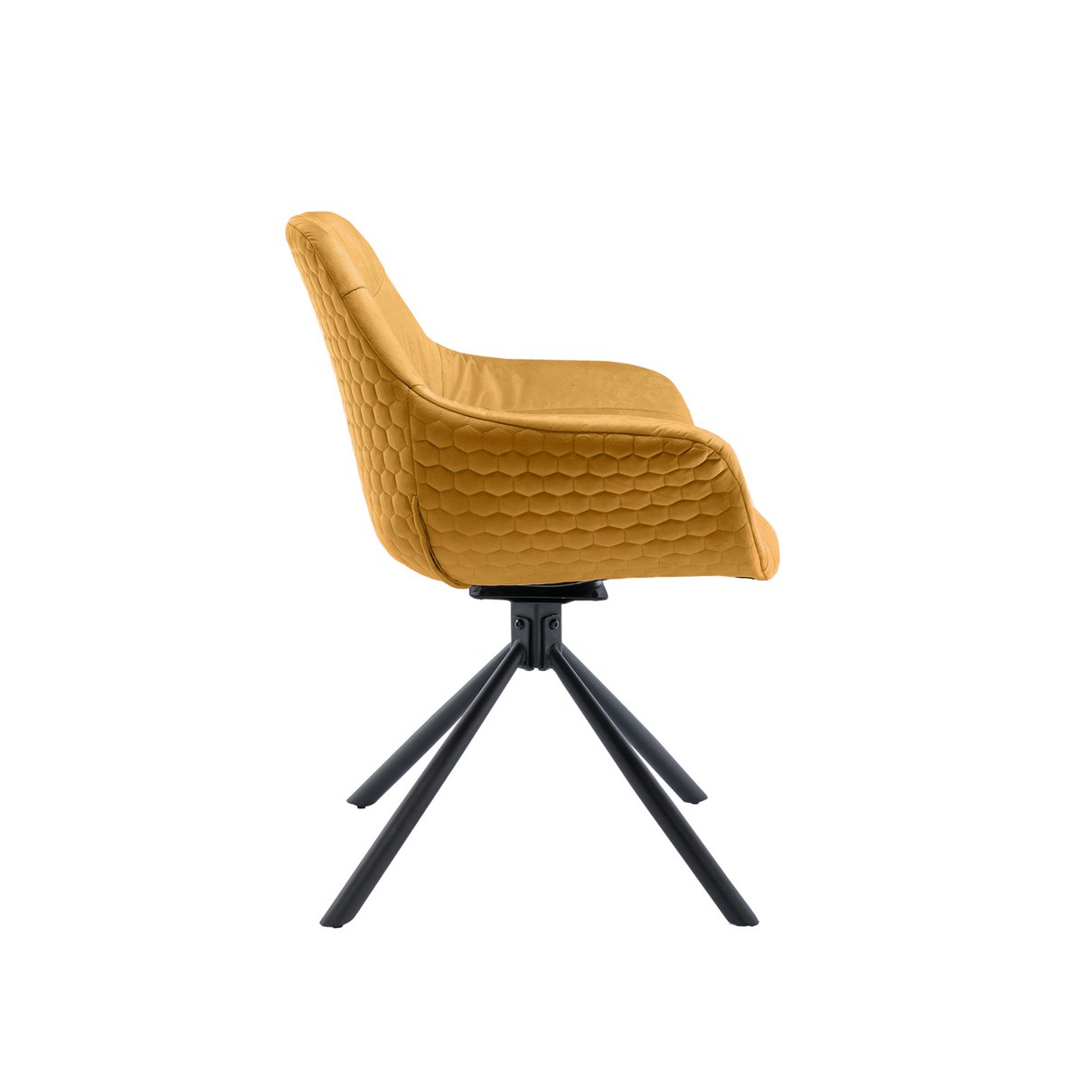 Armchair with honeycomb quilting in mustard yellow velvet
