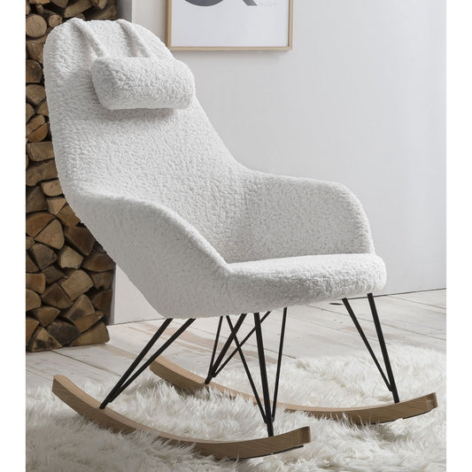 White teddy fur rocking chair
