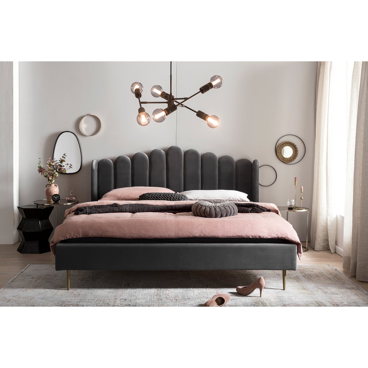 Velvet shell bed 140x200 cm