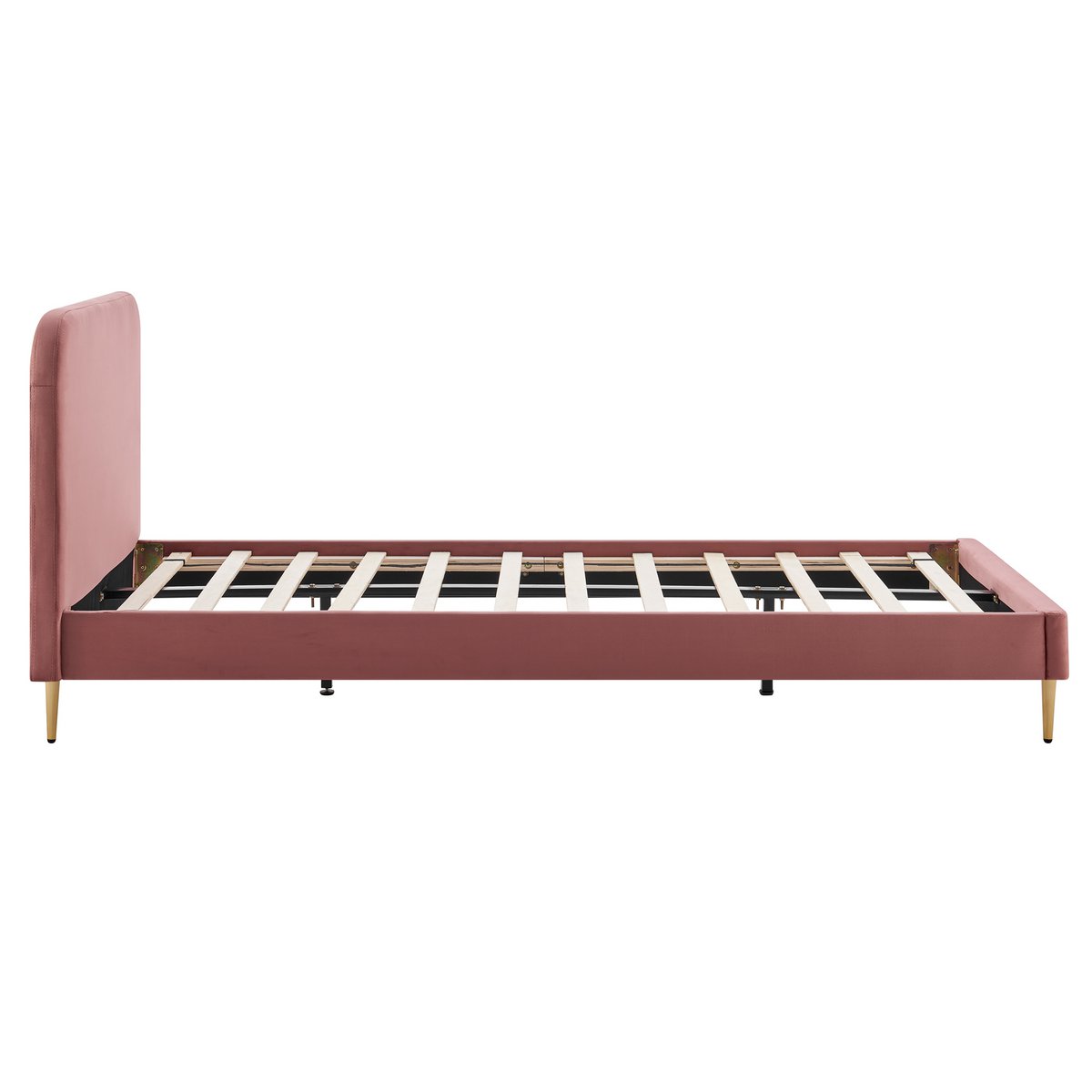 Upholstered bed with rose velvet cover 90x200 cm