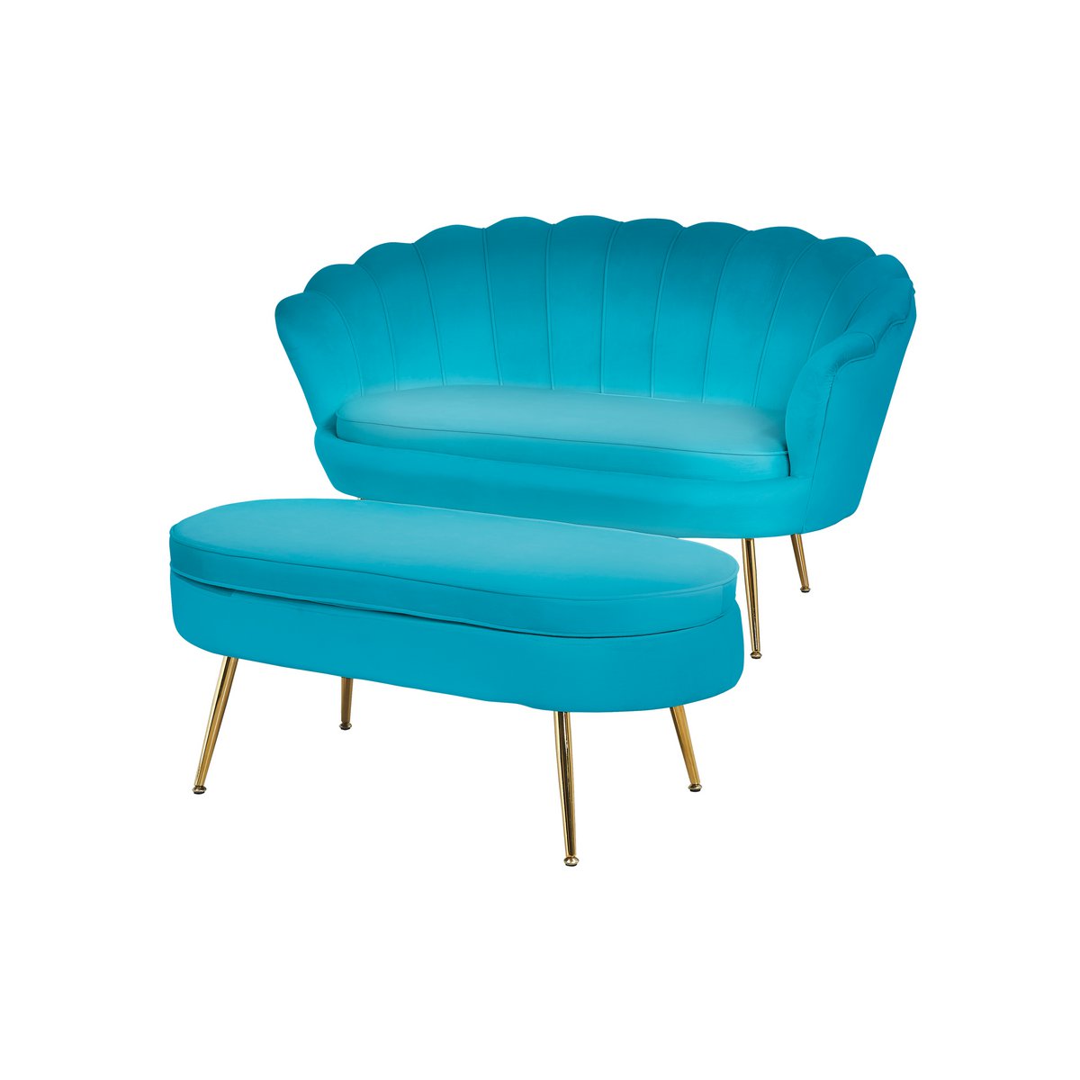 Pouf oval made of blue velvet