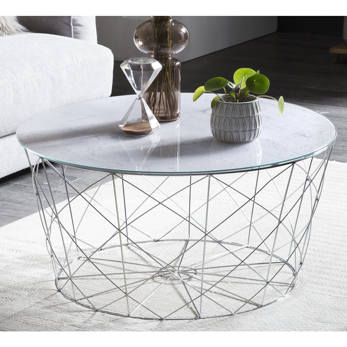 Coffee table with metal basket Ø 80 cm