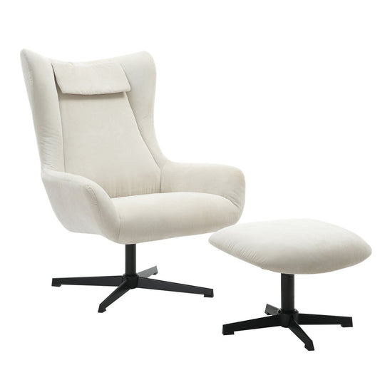 Armchair and stool corduroy look beige