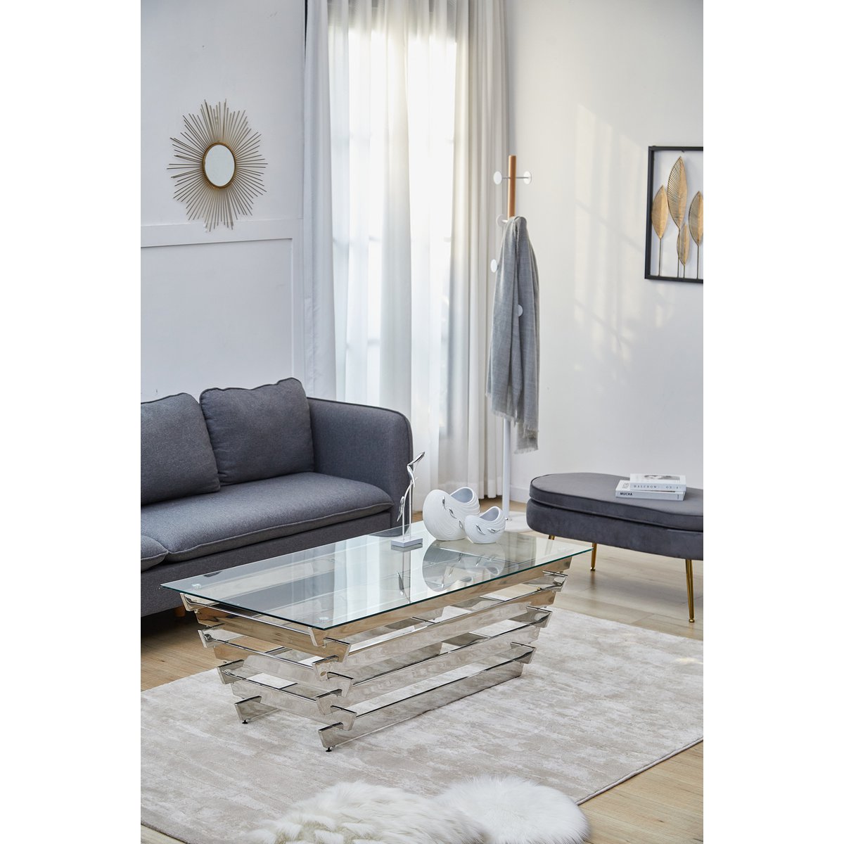 Coffee table 130x70 cm silver/clear glass
