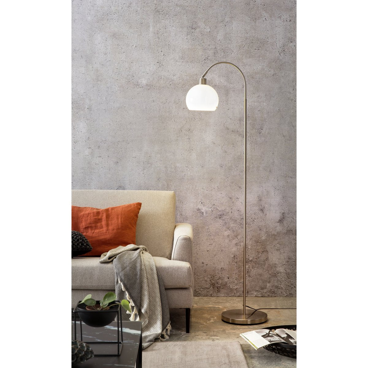 Metal floor lamp with plastic shade