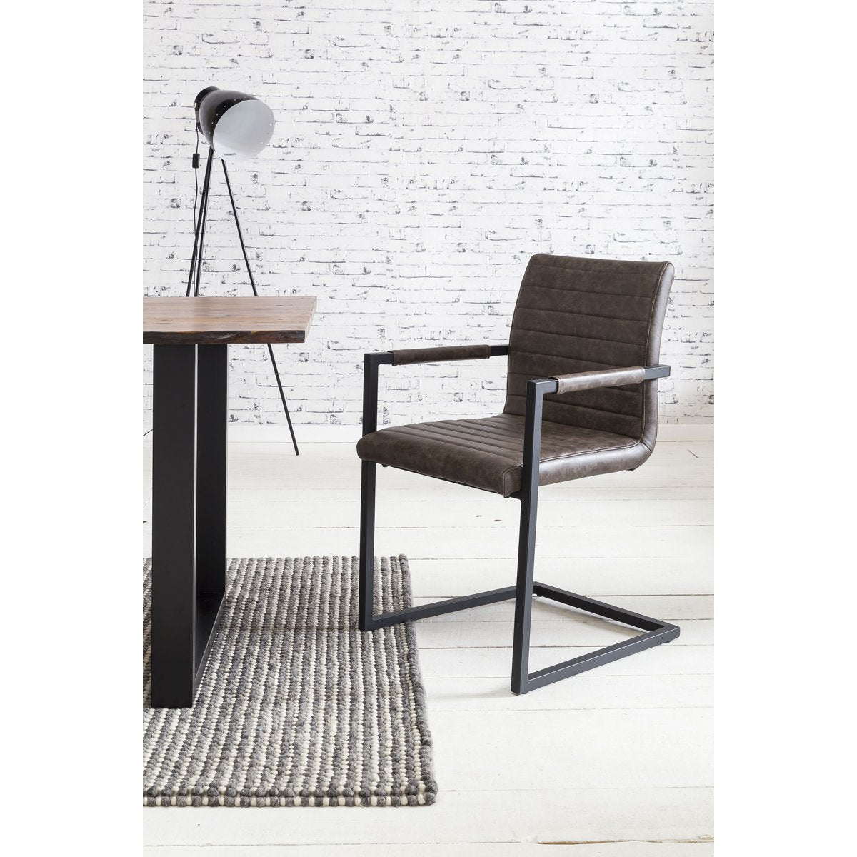 Dining chair, set of 2, dark brown faux leather look