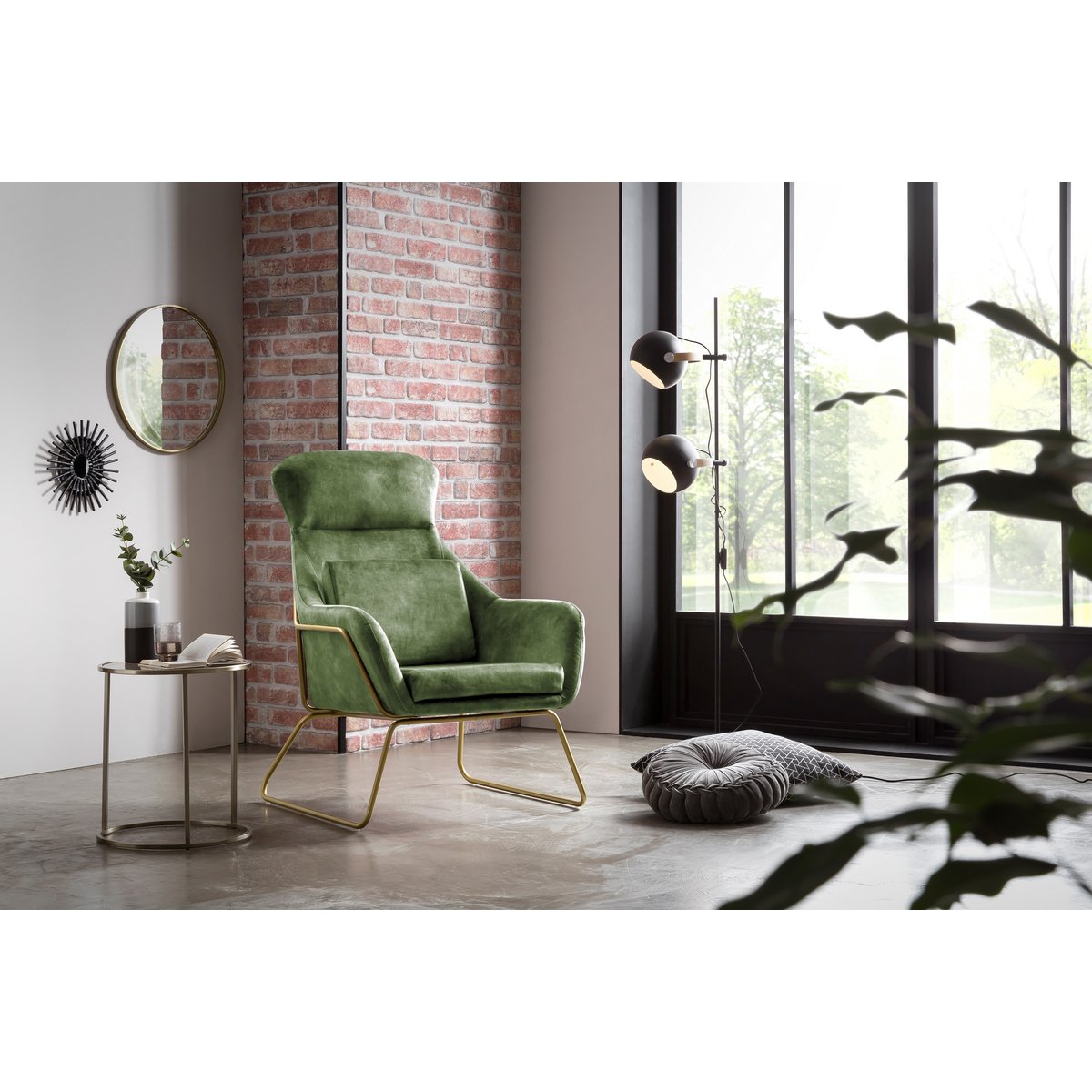 Velvet velor relax armchair green