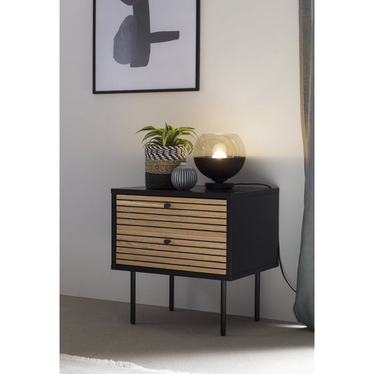Nightstand black/oak real wood veneer