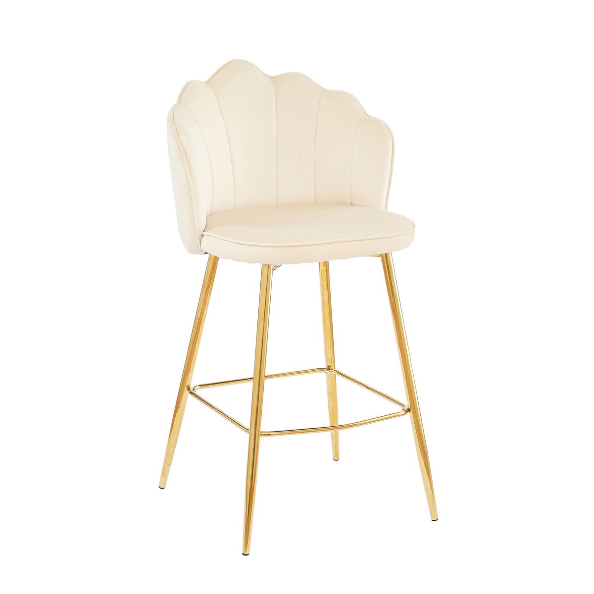 Set of 2 shell design bar stools in beige velvet