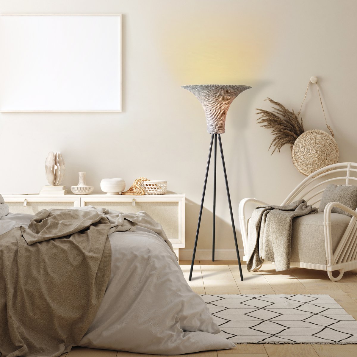 Floor lamp with braided shade natural/black 152 cm