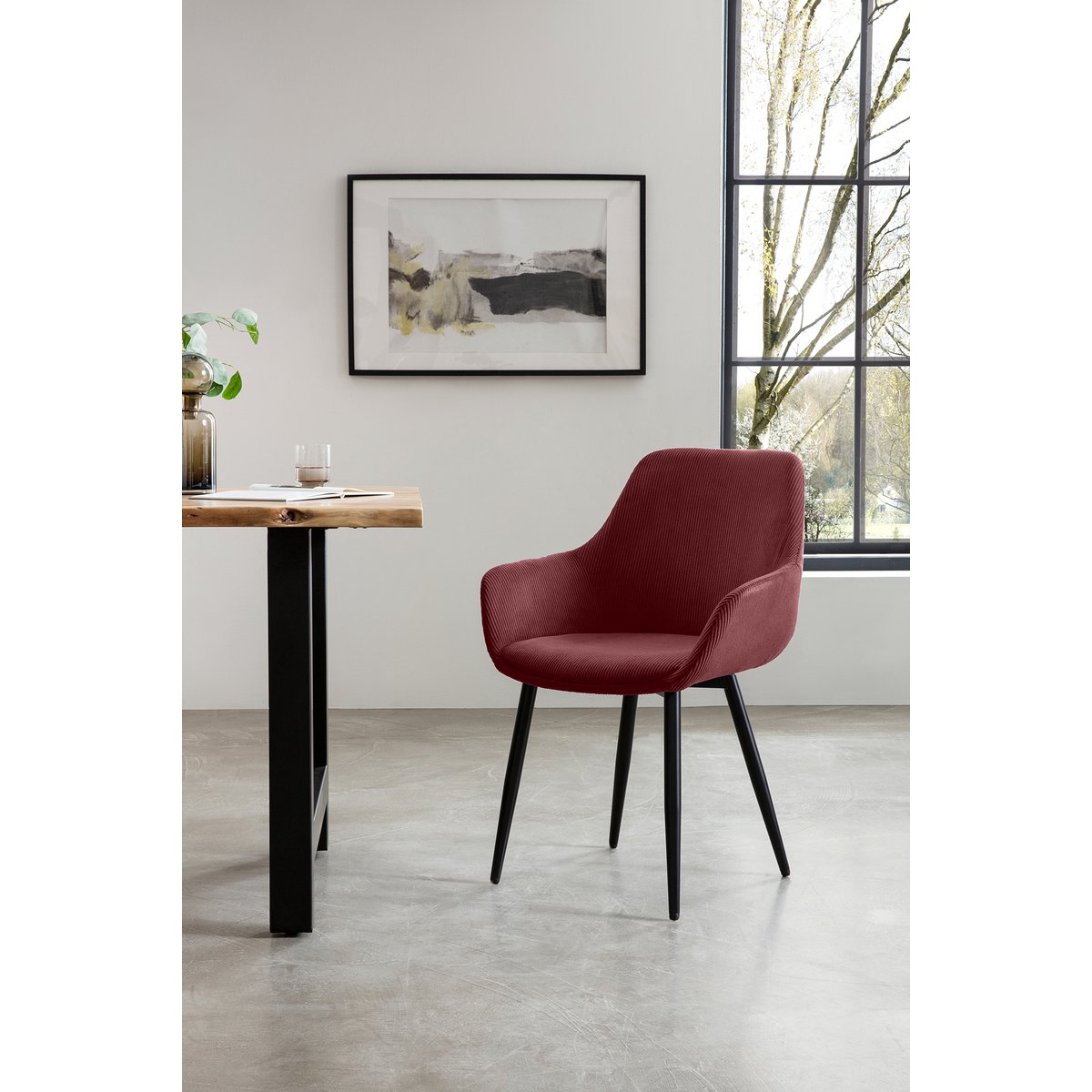 Corduroy armchair set of 2, berry