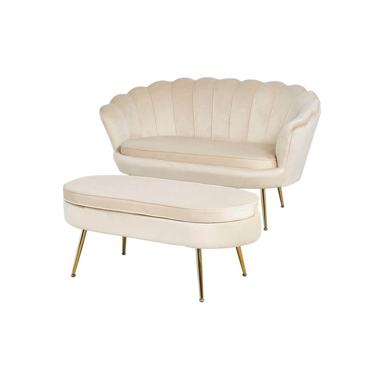 Pouf oval made of beige velvet