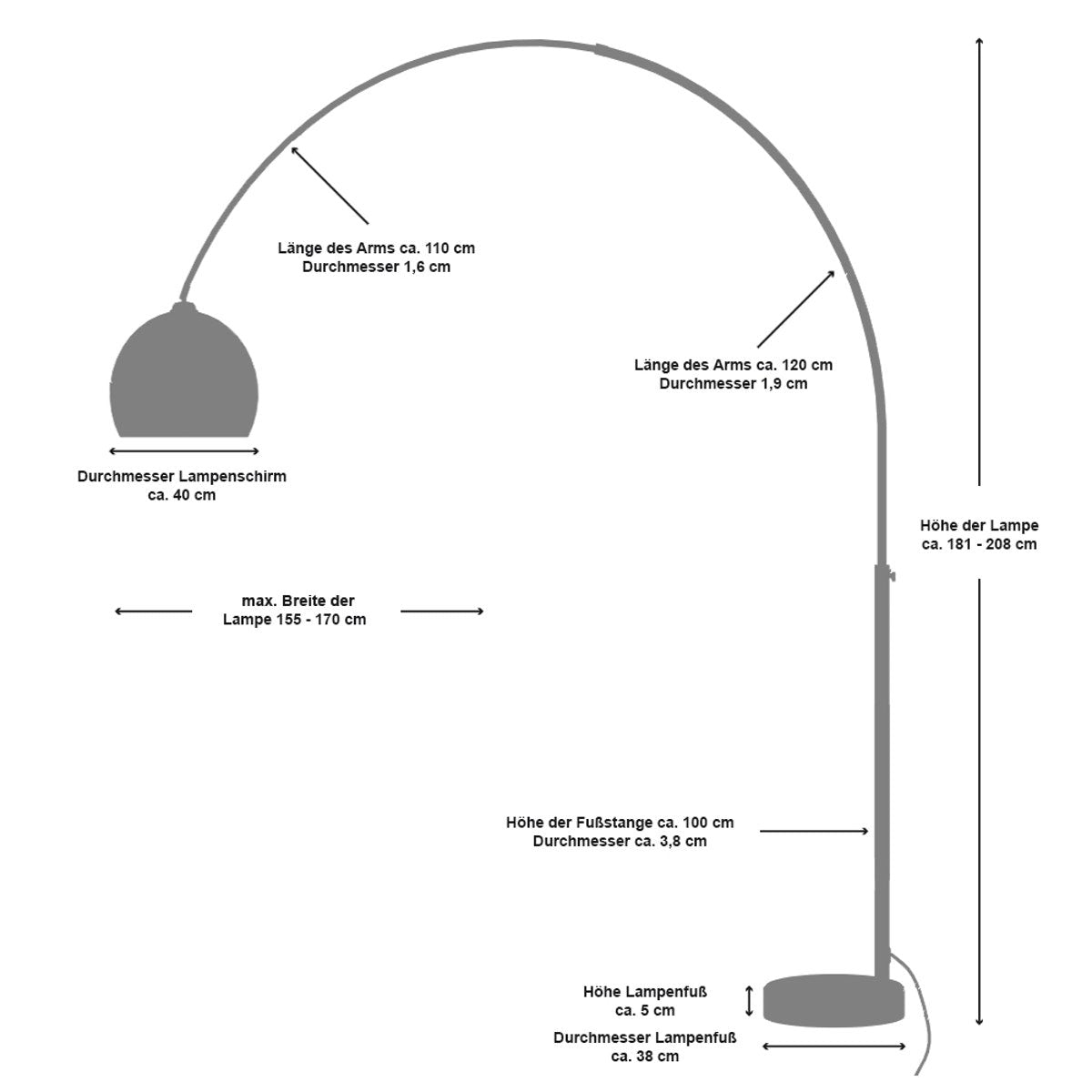 Arc lamp 208 cm orange
