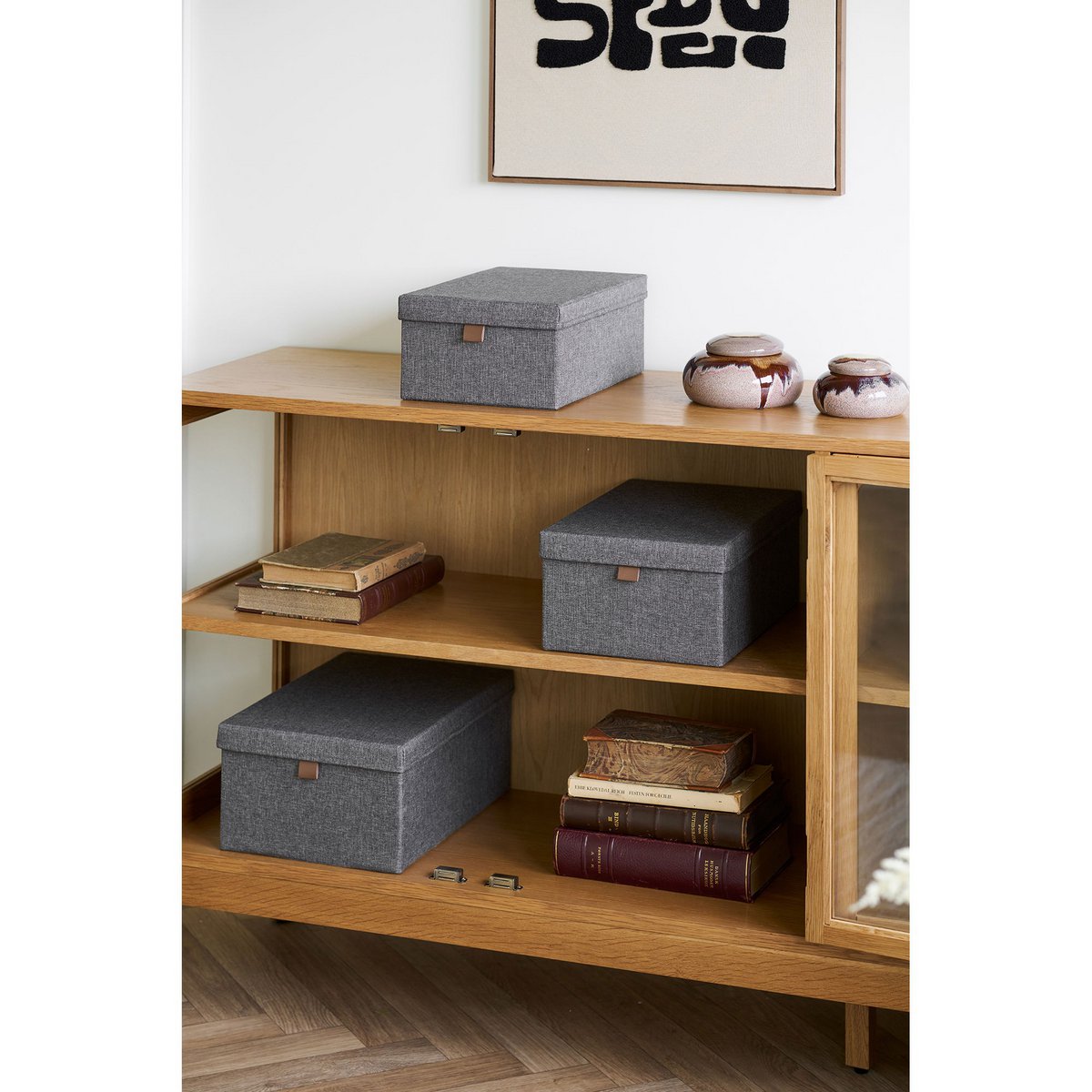 Noto Aufbewahrungsboxen, Textil, dunkelgrau, 3er-Set