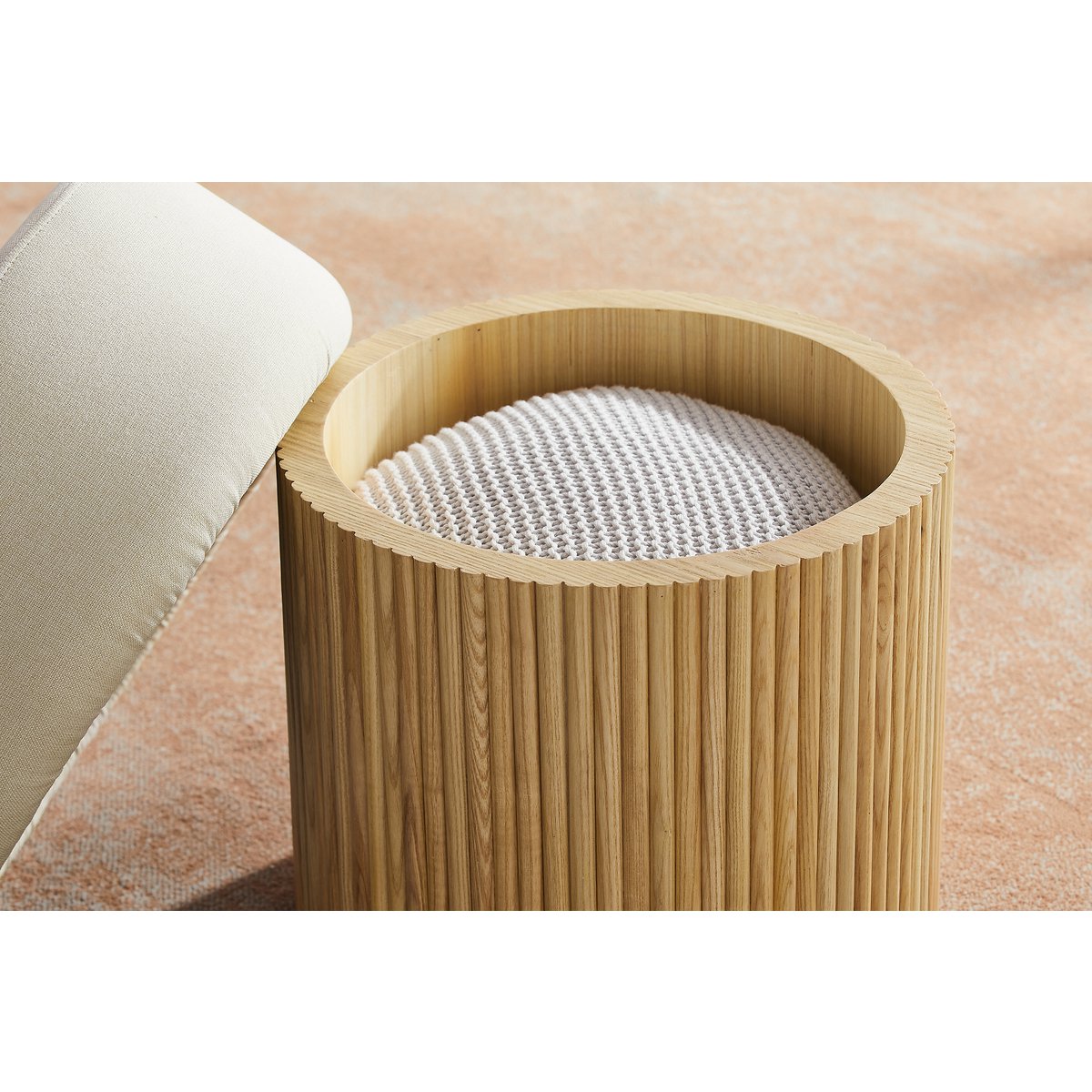 Seat pouf with storage space Ø 50 cm natural/white