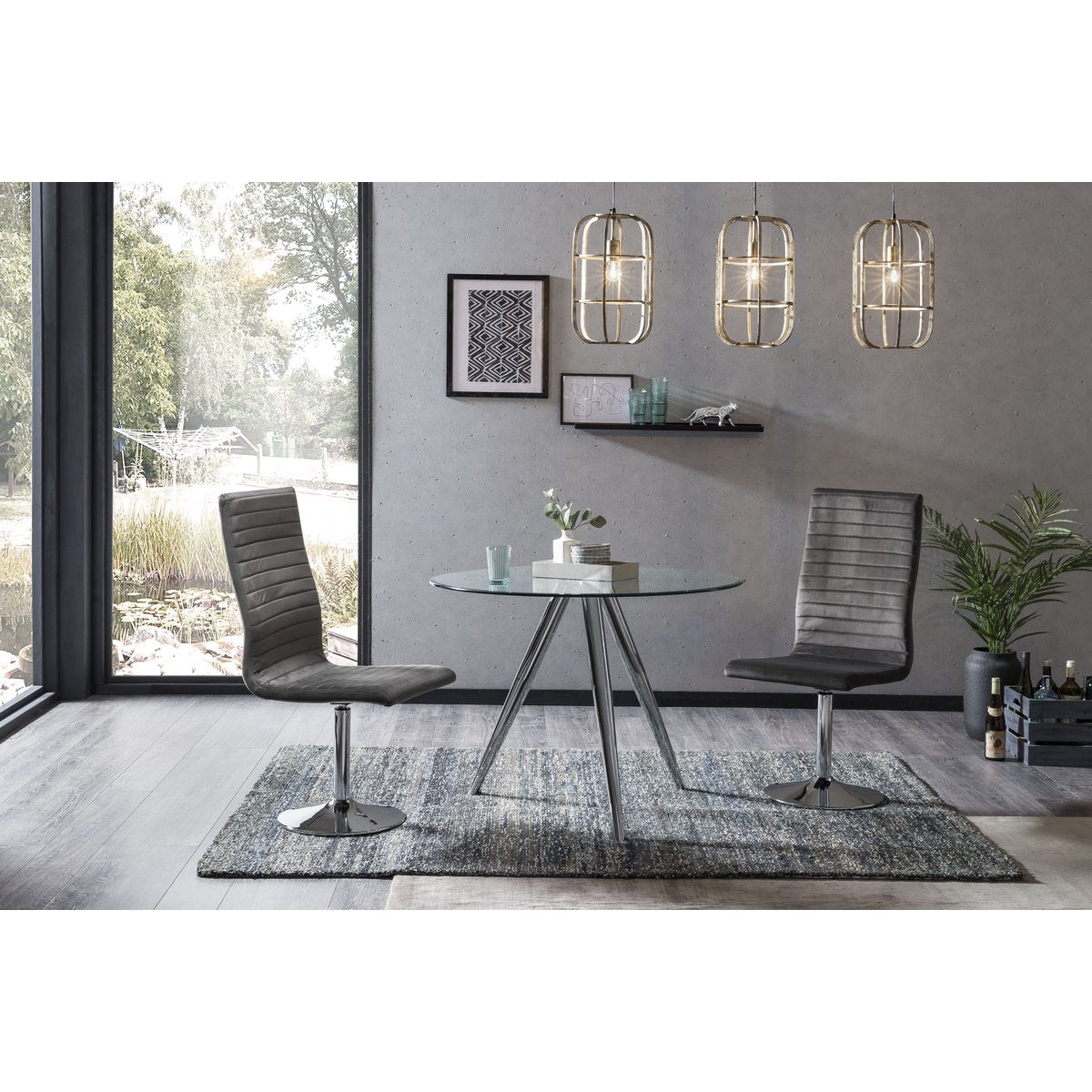 Round dining table with glass top and chrome frame Ø100 cm