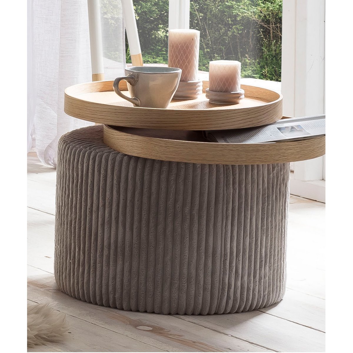 Side table light gray textured fabric