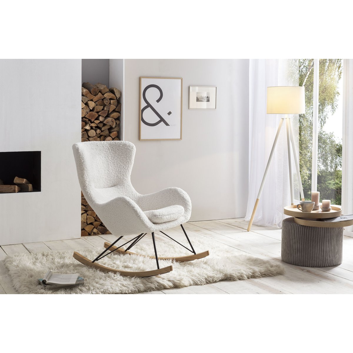 Side table light gray textured fabric