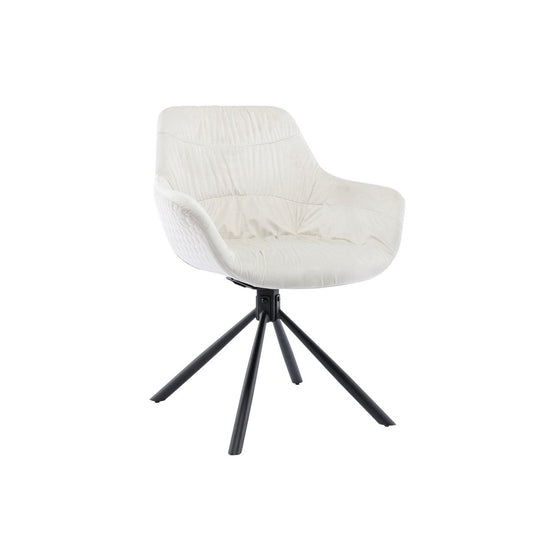 Armchair with honeycomb quilting in cream velvet