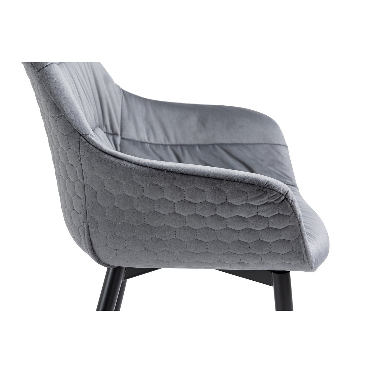Armchair with honeycomb quilting in gray velvet