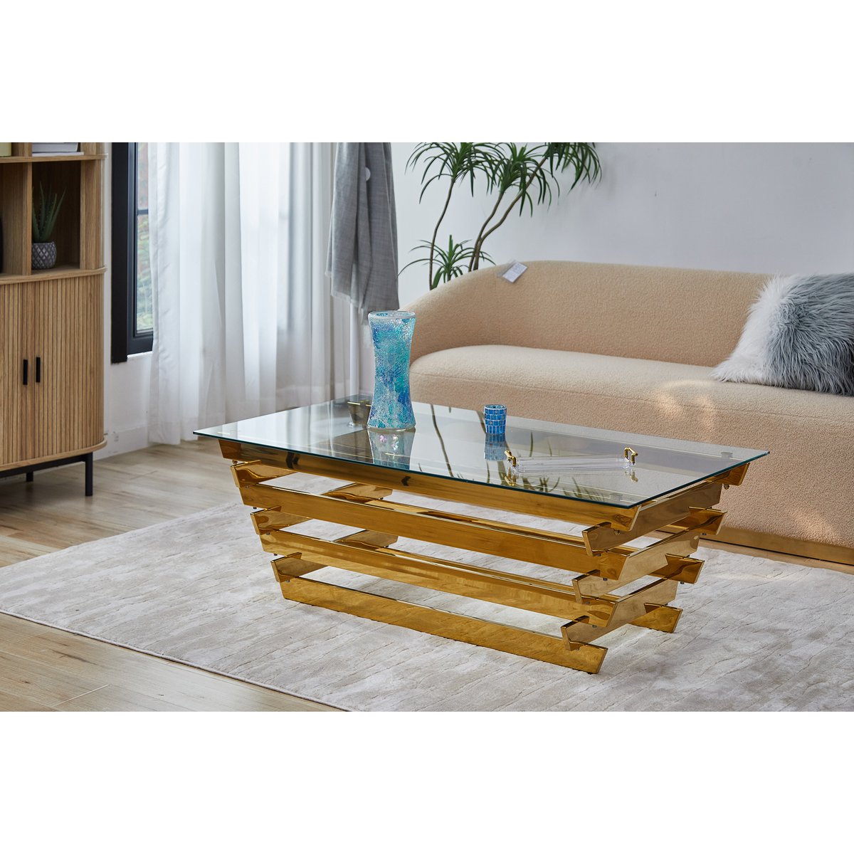 Coffee table 130x70 cm gold/clear glass