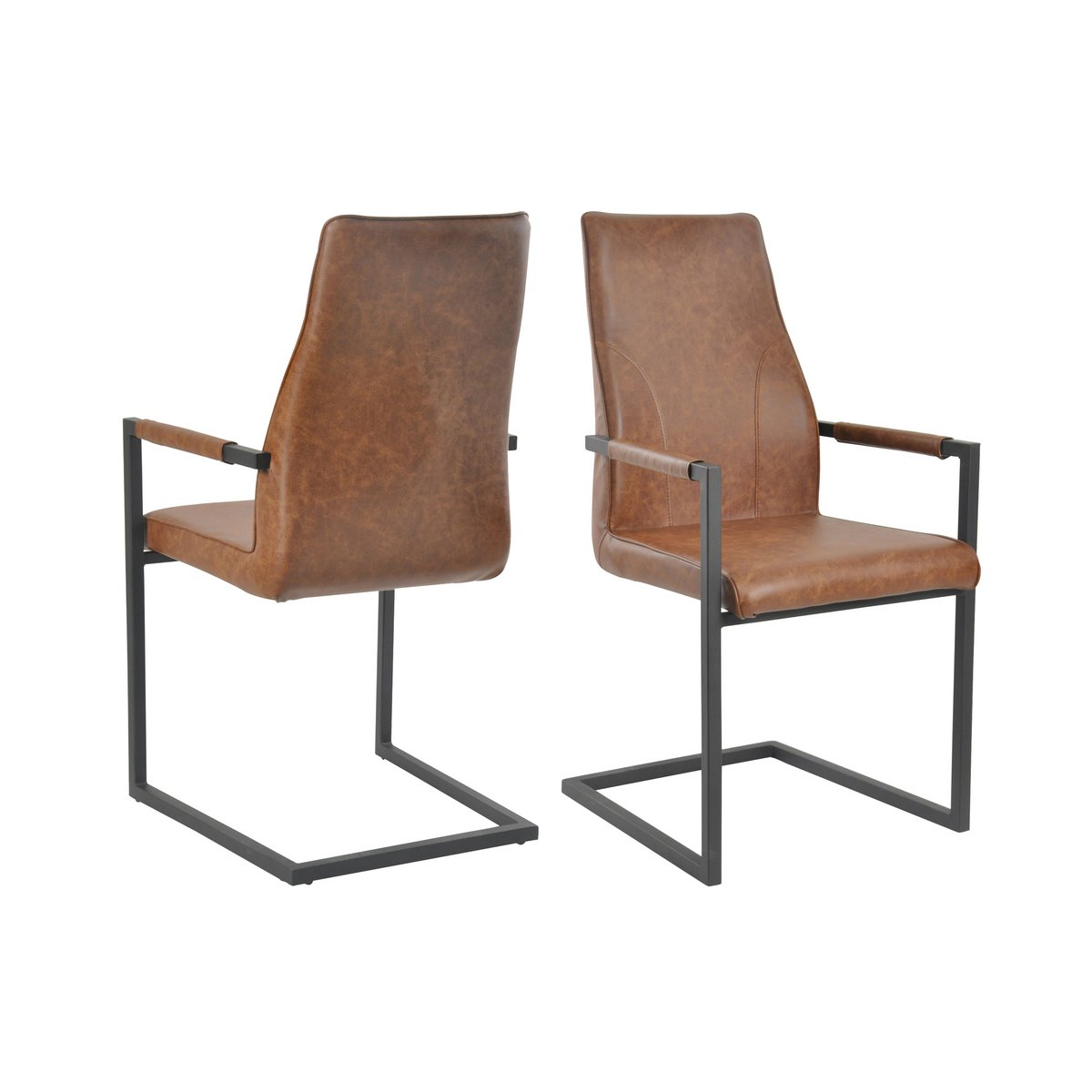Dining chair, set of 2, light brown, imitation leather look