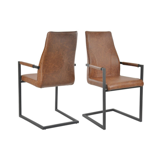 Dining chair, set of 2, light brown, imitation leather look