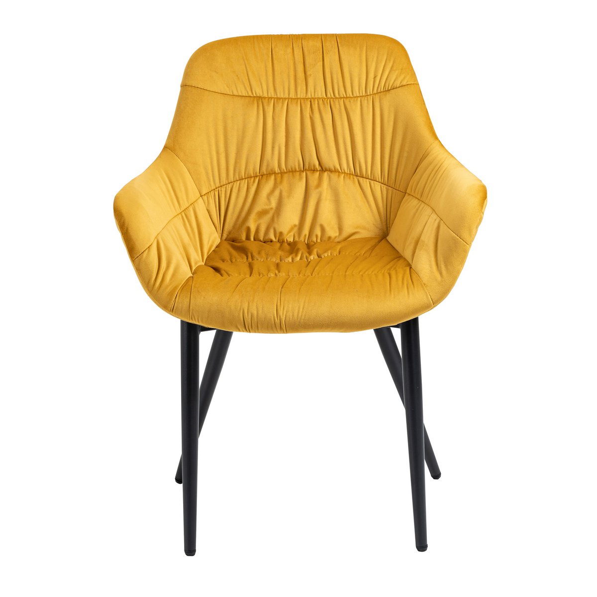 Armchair with honeycomb quilting in mustard yellow velvet